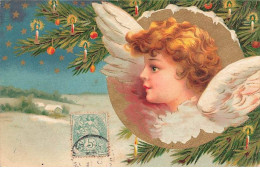 Noël - Clapsaddle - Tête D'Ange Dans Un Sapin Regardant Des Maisons Dans La Neige - Andere & Zonder Classificatie