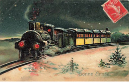 Nouvel An - Carte Gaufrée - Bonne Année - Train Dans La Nuit - New Year