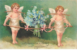 Clapsaddle - Carte Gaufrée - Souvenir D'Amitié - Deux Anges Portant Un Bouquet De Myosotis - Sonstige & Ohne Zuordnung