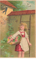 Fantaisie - Carte Gaufrée - Souvenir - Jeune Fille Regardant Une Hirondelle Avec Ses Petits - Sonstige & Ohne Zuordnung