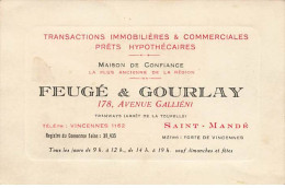 SAINT MANDE - Carte De Visite Feugé & Gourlay - Transactions Immobilières & Commerciales - 178 Av Galliéni - Saint Mande