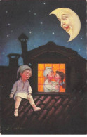 Illustrateur - E. Colombo - Garçon Pleurant Sur Un Toit, En Regardant Un Couple S'embrassant -  Lune Humanisée - Colombo, E.