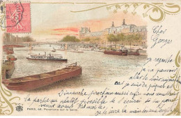 PARIS - Panorama Sur La Seine - Péniches Et Bateaux-Mouches - El Sena Y Sus Bordes