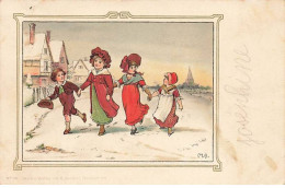 Illustrateur - M.A. - Jeunes Filles Se Promenant Avec Des Enfants Près De Maisons, Dans La Neige - Sonstige & Ohne Zuordnung