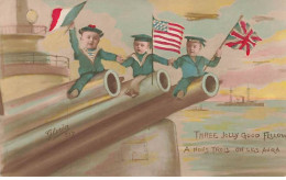 Militaria - Patriotique - Three Jolly Good Fellow - A Nous Trois On Les Aura - Bébés Assis Sur Des Canons D'un Bateau - Patriotic