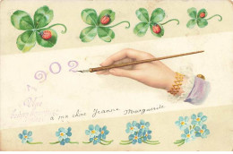 Bonne Année 1902 - Trèfle, Myosotis, Coccinelle - Ecriture à La Plume - Nouvel An