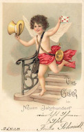 Viel Glück Im Neuen Jahrhundert - Angelot, Cupidon Descendant Des Marches - Nouvel An