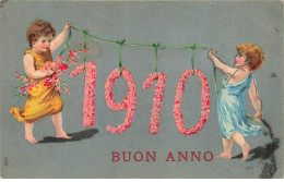 Carte Gaufrée - Buon Anno - Enfants Tenant Une Guirlande De Fleurs 1910 - Nieuwjaar