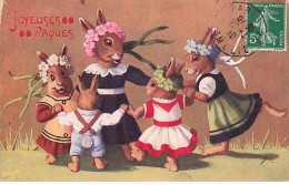 Joyeuses Pâques - Lièvres Habillés Faisant Une Ronde - Pascua