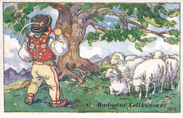 Illustrateur - M.F.K.  - Fischerová-Kv?chová - Radostne Velikonoce - Berger Avec Ses Moutons - Sonstige & Ohne Zuordnung