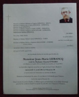 Faire Part Décès / Mr. Jean-Marie Lefrancq Né à Binche En 1951 Et Décédé à La Louvière En 2012 - Obituary Notices