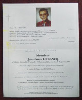 Faire Part Décès / Mr. Jean-Louis Lefrancq Né à Haine-St-Paul En 1955 Et Décédé à La Louvière En 2010 - Obituary Notices