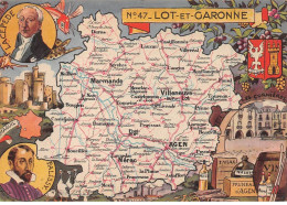 47 - SAN61592 - LOT ET GARONNE - Carte Géographique Du Département - CPSM 10x15 Cm - Sonstige & Ohne Zuordnung
