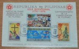 PHILIPPINES 1976, 200 Years Of Independence Of The USA, Imperf, Mi #B9, Miniature Sheet, Used - Indépendance USA