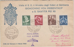 VATICAN Lettera Posta Aerea, 11 Mar, 1940 - Visita Von Ribbentrop - Brieven En Documenten