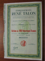 FRANCE - 33 - GIRONDE - LORMONT  - ETS. RENE TALON - ACTION DE 100 NF - TITRE NON EMIS  DECO VIGNETTE D'UN GAULOIS - Other & Unclassified