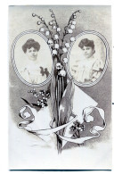 Carte Photo De Deux Jeune Fille élégante Posant Dans Un Studio Photo En 1907 - Personnes Anonymes
