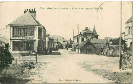 50.COUTAINVILLE.PLACE ET RUE AMIRAL MECQUET.EPICERIE F HEUGUET - Autres & Non Classés