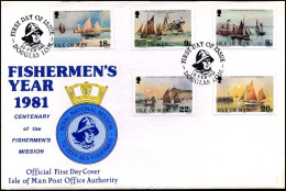 Isle Of Man - FDC - Fishermen's Year 1981 - Sailing Boats - Schiffe