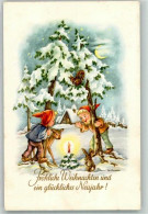 39891321 - Zwerge Hase Reh Eichhoernchen Mit Kleinem Leuchtenden Weihnachtsbaum In Sternenklarer Nacht - Andere & Zonder Classificatie