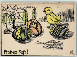 39186921 - Kuenstlerkarte Bunte Eier Kueken  , Lindl Handdruck - Ostern