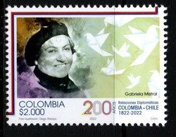 32D-KOLUMBIEN - 2022 – MNH- GABRIELA MISTRAL POET - COLOMBIA-CHILE 200 YEARS DIPLOMATIC RELATIONS- - Colombia