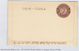 Ireland Lettercards 1950 "Litir-Charta" Gaelic Heading 2½d Brown, Gummed Front Unused - Entiers Postaux