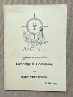 MENU - Plechtige H. Communie - VERBAENEN Mady - 1955 - Menus