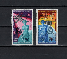 Dahomey 1969 Space, Apollo 11 Moon Landing Set Of 2 With Overprint In Blue MNH - Afrique