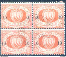 Stemma. 10 C. Su 20 C. Cifre Piccole 1892. Blocco Di Quattro, Usato. - Other & Unclassified