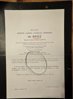 Messire Joseph De Spot Epoux Canfeyn Conseiller Provincial Brabant *1879 Furnes +1952 Bruxelles Ixelles De Ghelin Gilber - Obituary Notices