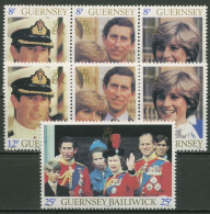 Guernsey 1981 Prinz Charles Lady Diana 225/31 2x 3er-Streifen + 1 W Postfrisch - Guernesey