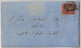 Great Britain 1858 Fold Cover From London To Portsmouth Stamp 1 Penny Red Perforate Corner Letter FE Queen Victoria - Cartas