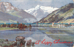 R132597 Greeting Postcard. A Happy Christmas Lake And Mountains. Tuck. Aquarette - World