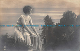 R132686 Old Postcard. Woman Near The Sea. B. Hopkins - World