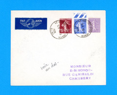 1936 XVII Foire De Chambéry: 1ere Liaison Aérienne Chambéry - Lyon; Le Bourget Port Aérien Seine - Bron Aeroport Rhone - 1927-1959 Storia Postale