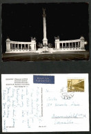 HUNGARY  VINTAGE REAL PHOTO MILLENNIUM MONUMENT AT NIGHT USED AIRMAIL POSTCARD TO CANADA (64/IV/20) (PC-233) - Hongarije