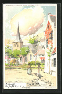 Künstler-AK Dilbeek, L`Eglise, Strassenpartie An Der Kirche  - Dilbeek