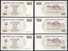 Simbabwe - Zimbabwe 3 Stück á 1000 Dollars 2007 Pick 44 UNC (1)     (29890 - Otros – Africa