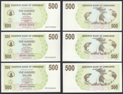 Simbabwe - Zimbabwe 3 Stück á 500 Dollars 2007 Pick 43 UNC (1)     (29889 - Autres - Afrique