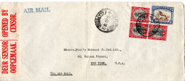 L79405 - Südafrika - 1940 - 1'- Springbok MiF A LpBf (senkr Bug) M Südafrikan Zens CAPE TOWN -> New York, NY (USA) - Cartas