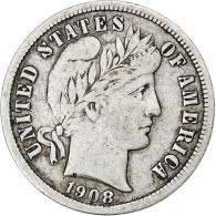 États-Unis, Dime, Barber, 1908, Denver, Argent, TB+, KM:113 - 1892-1916: Barber