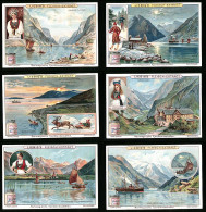 6 Sammelbilder Liebig, Serie Nr.: 778, Norwegische Fjordlandschaften, Hardanger, Romsdal, Naerodalen, Alten, Esse, Sog  - Liebig