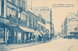 Asnières (92 Hauts De Seine) Rue De Paris Prise De La Place De La Station - édit. E. M. N° 1307 - Asnieres Sur Seine