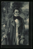 AK Komponist Franz Schubert Mit Hut Und Flanierstock Im Garten Stehend  - Artisti