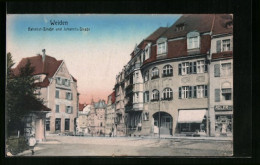 AK Weiden, Bahnhof-Strasse Und Johannis-Strasse Mit Geschäften  - Weiden I. D. Oberpfalz