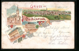 Lithographie Enchenreuth, Kirche, Schulhaus, Panorama  - Altri & Non Classificati