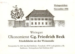 73868076 Friedelsheim Weingut Oekonomierat Gg Friedrich Beck Weinpreisliste Frie - Autres & Non Classés