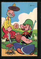 AK Popeye Der Seemann Als Soldat Bei Einer Mahlzeit  - Comicfiguren