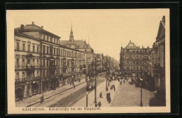 AK Karlsruhe, Strassenbahn Auf Der Kaiserstrasse, Hauptpost  - Tramways